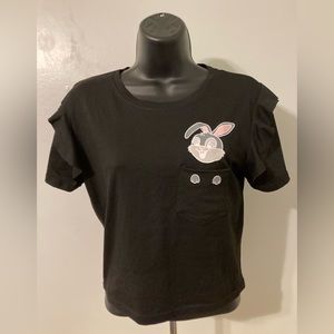 Black Short Sleeve Shirt With Cute Bunny